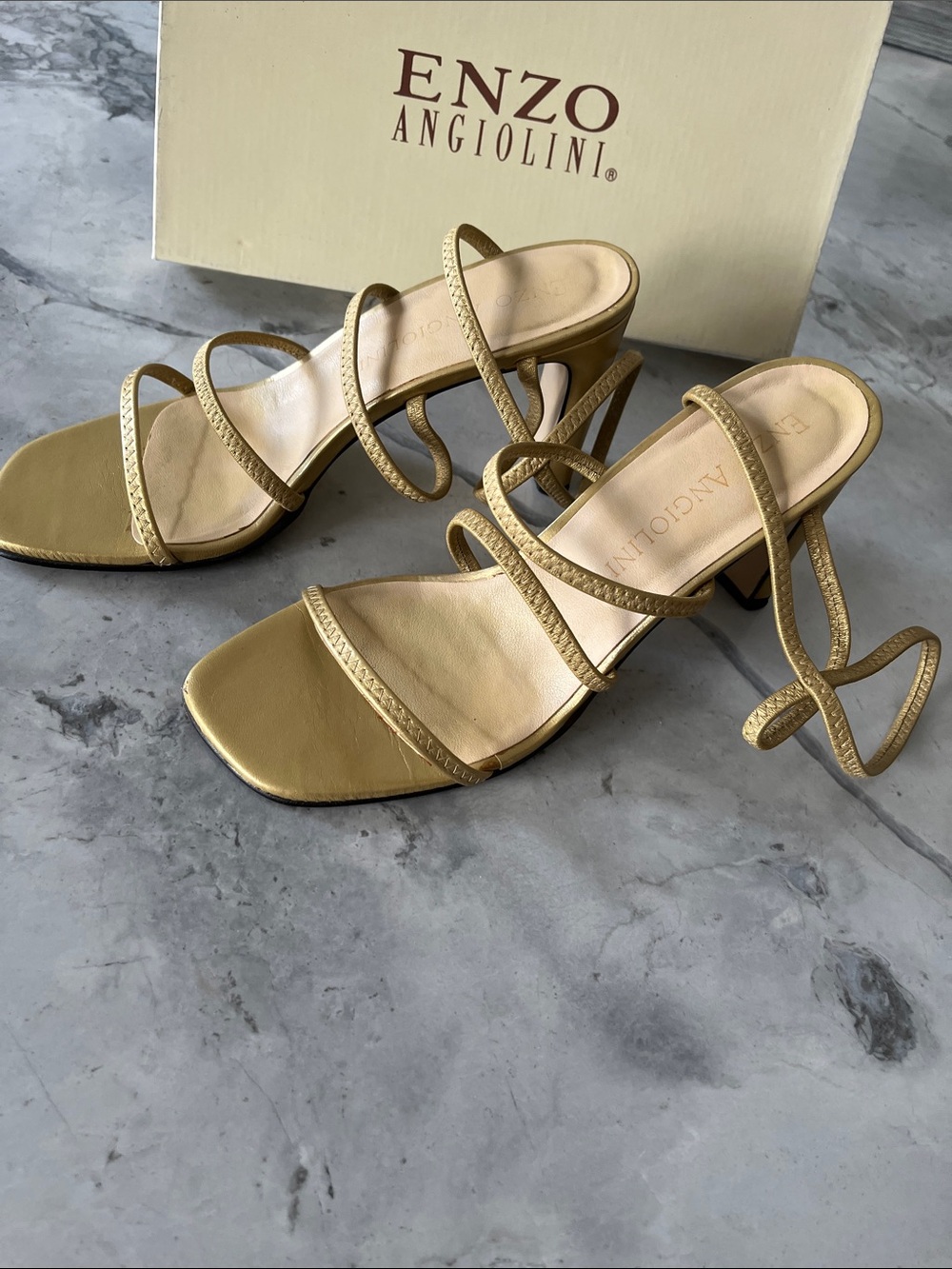 Enzo Angiolini Metallic Gold Strappy Heeled Sandals